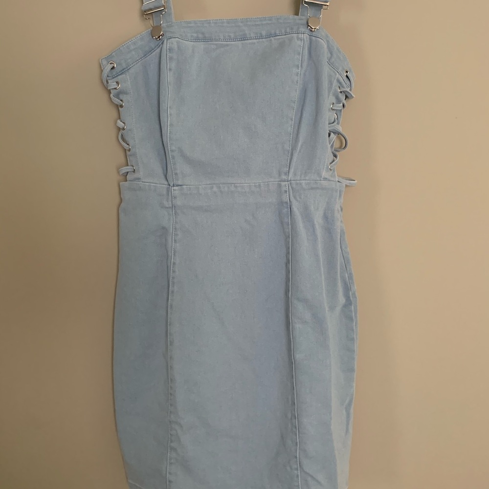 Denim overall bodycon dress Sz S
